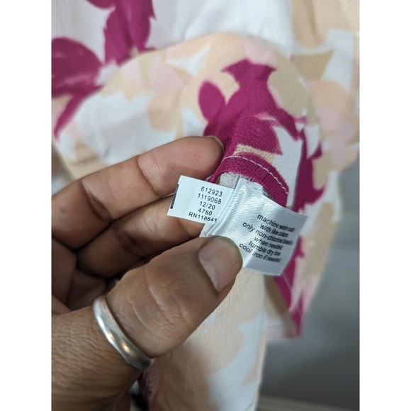 Lane Bryant Womens Floral Cream Pink Cinched Waist Tie Back Top Sz 28 Mature - Picture 9 of 9